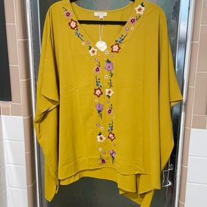Mustard floral poncho top